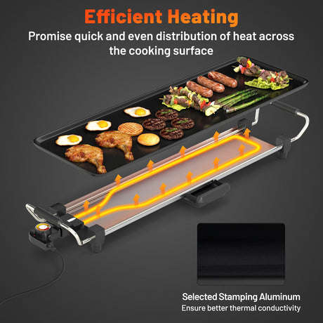 Plancha eléctrica grande antiadherente de 35 pulgadas para barbacoa con temperatura ajustable