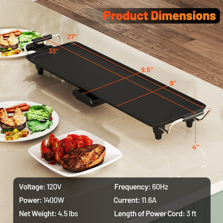 Plancha eléctrica grande antiadherente de 35 pulgadas para barbacoa con temperatura ajustable