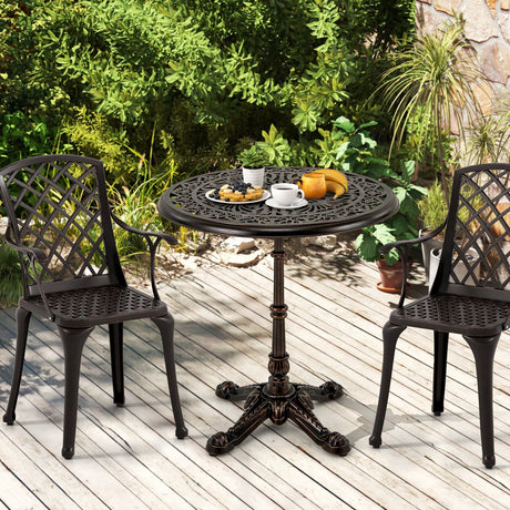 Mesa de bistró redonda de patio de 27 pulgadas de aluminio fundido con tapa hueca - Cobre