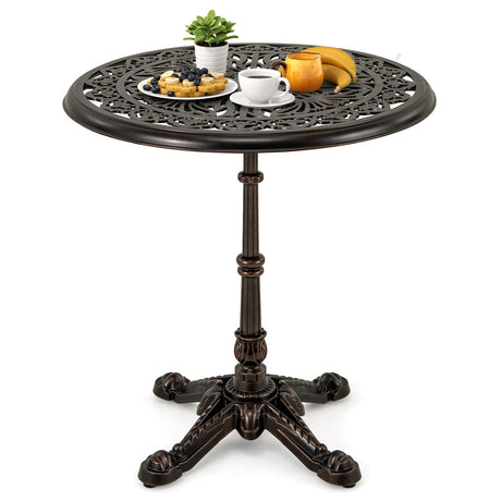 Mesa de bistró redonda de patio de 27 pulgadas de aluminio fundido con tapa hueca - Cobre