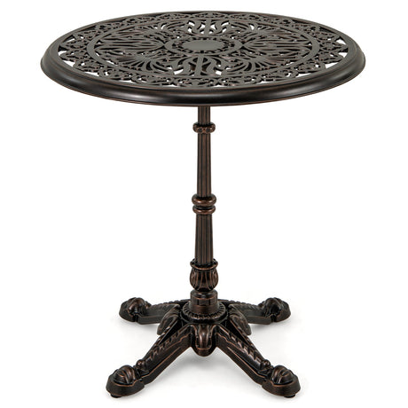 Mesa de bistró redonda de patio de 27 pulgadas de aluminio fundido con tapa hueca - Cobre