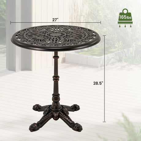 Mesa de bistró redonda de patio de 27 pulgadas de aluminio fundido con tapa hueca - Cobre