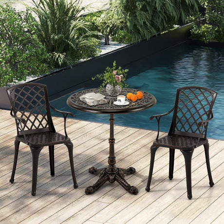 Mesa de bistró redonda de patio de 27 pulgadas de aluminio fundido con tapa hueca - Cobre