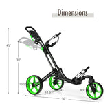 Carro de golf plegable con marcador, mango ajustable y rueda giratoria