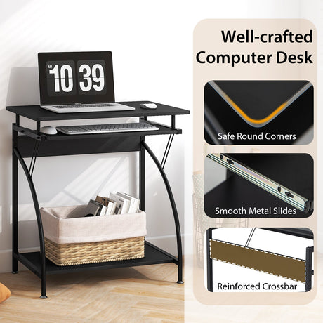 Mesa de ordenador portátil de 27.5 pulgadas para espacios pequeños con bandeja de teclado extraíble