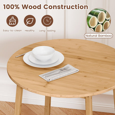 Mesa de comedor redonda de bambú de 27.5 pulgadas para 2-4 personas - Natural