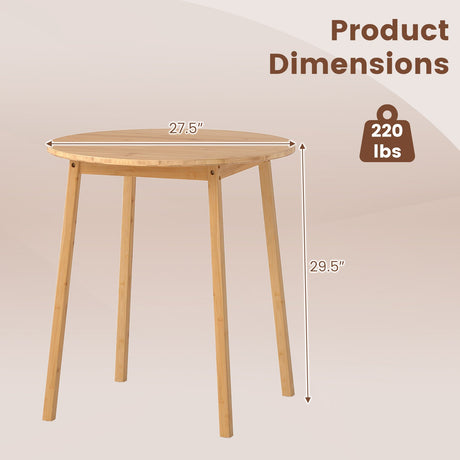 Mesa de comedor redonda de bambú de 27.5 pulgadas para 2-4 personas - Natural