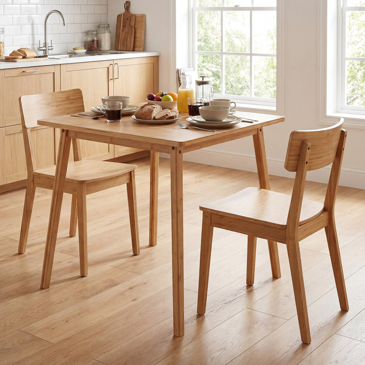 Mesa de comedor cuadrada de bambú de 27.5 pulgadas para 2-4 personas - Natural