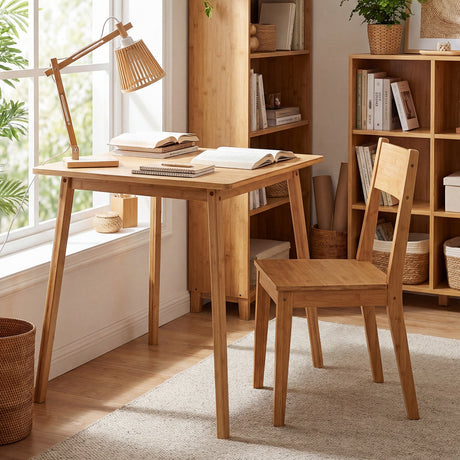 Mesa de comedor cuadrada de bambú de 27.5 pulgadas para 2-4 personas - Natural