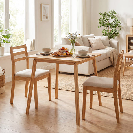 Mesa de comedor cuadrada de bambú de 27.5 pulgadas para 2-4 personas - Natural