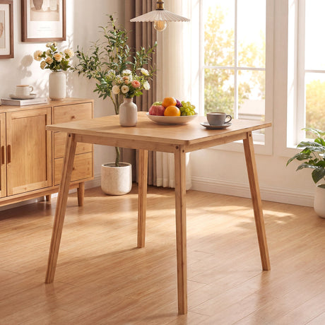 Mesa de comedor cuadrada de bambú de 27.5 pulgadas para 2-4 personas - Natural