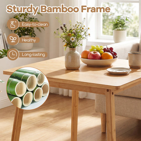 Mesa de comedor cuadrada de bambú de 27.5 pulgadas para 2-4 personas - Natural