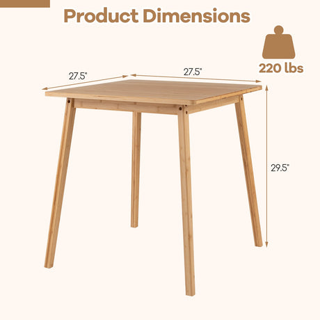 Mesa de comedor cuadrada de bambú de 27.5 pulgadas para 2-4 personas - Natural