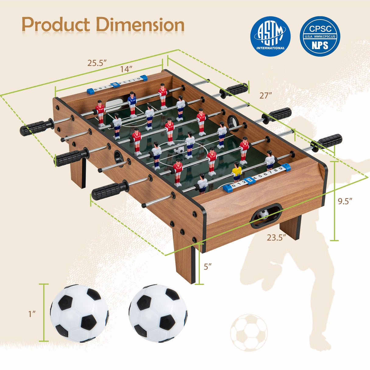Mesa de futbolín de 27 pulgadas, mini juego de fútbol de mesa