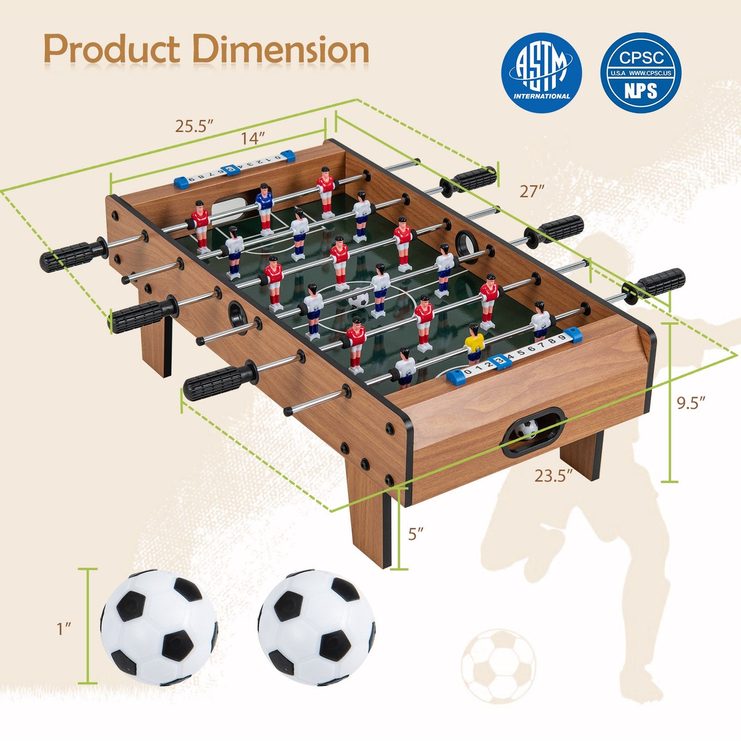 Mesa de futbolín de 27 pulgadas, mini juego de fútbol de mesa