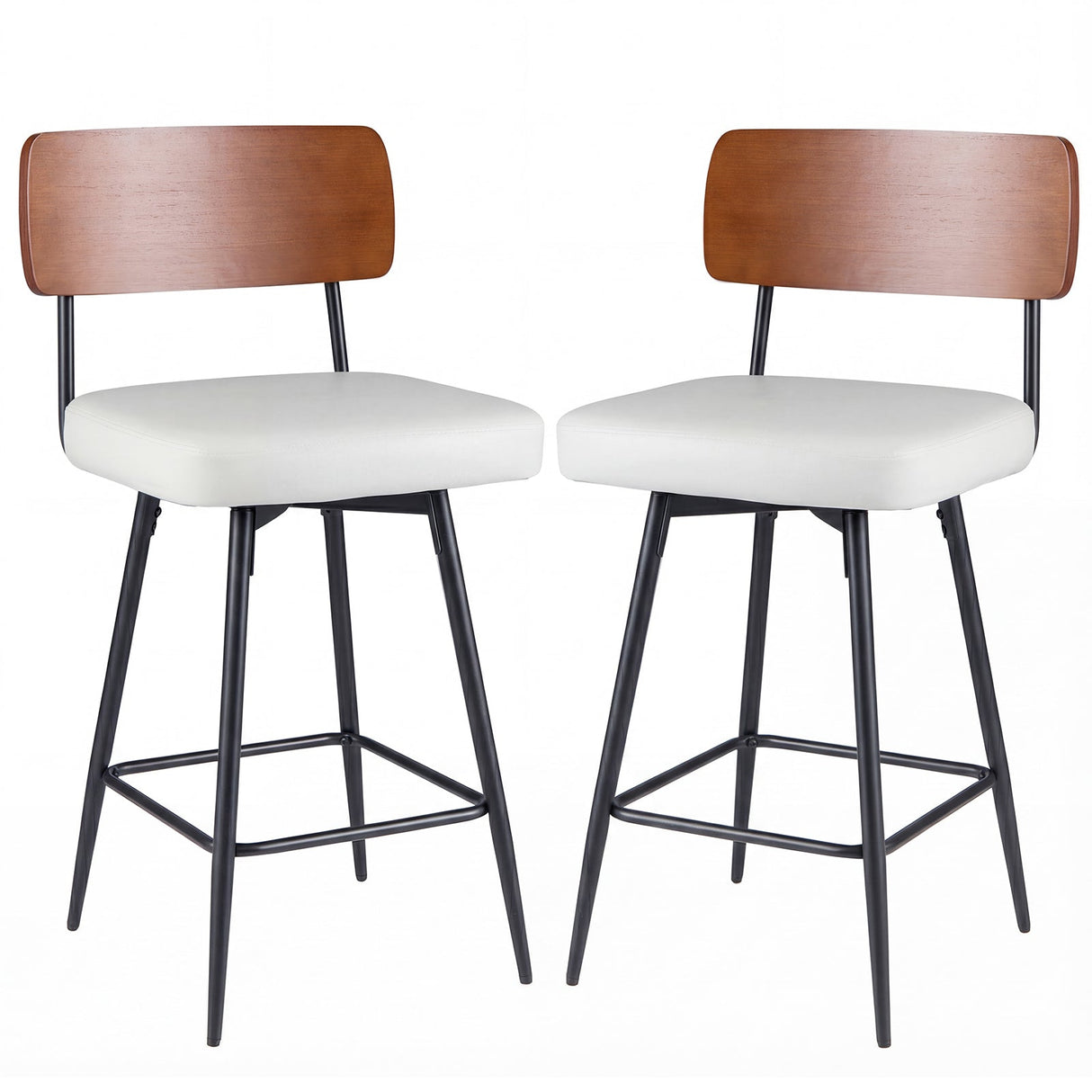 27 Inch Padded Counter Barstools Set of 2 with Metal Legs