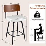 27 Inch Padded Counter Barstools Set of 2 with Metal Legs