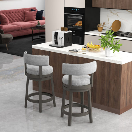 Taburete de bar giratorio de 27/31 pulgadas con asiento trasero tapizado y reposapiés