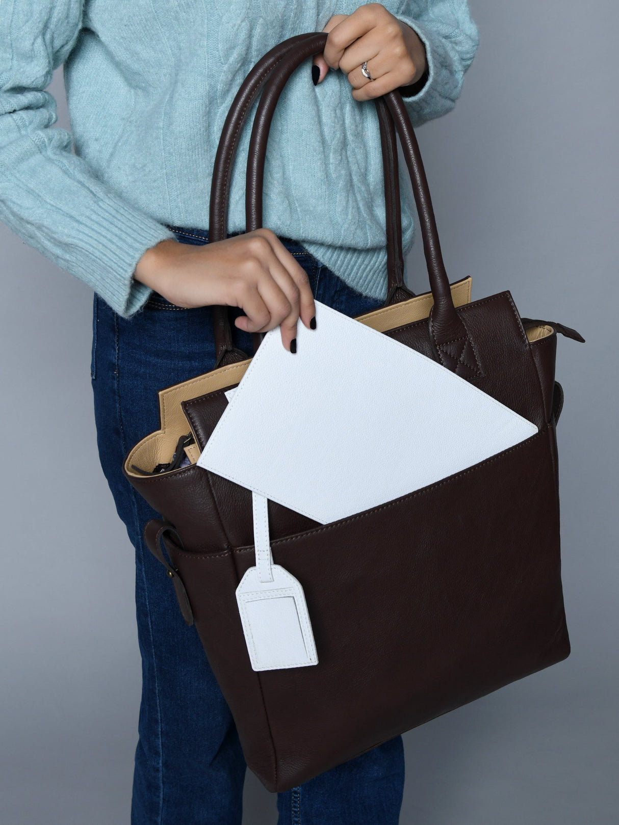 Bolso Tote de Cuero Marrón Castaño Chestnut Charm
