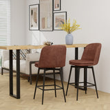 Juego de 2 taburetes de bar giratorios de 27 pulgadas, sillas de altura de mostrador con asiento acolchado, negro y marrón