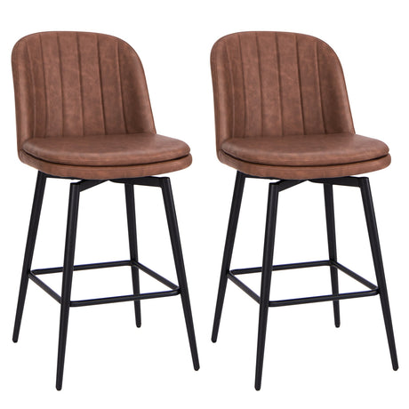Juego de 2 taburetes de bar giratorios de 27 pulgadas, sillas de altura de mostrador con asiento acolchado, negro y marrón