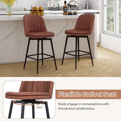Juego de 2 taburetes de bar giratorios de 27 pulgadas, sillas de altura de mostrador con asiento acolchado, negro y marrón