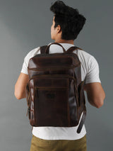 Mochila de Viaje Alpha de Cuero de Búfalo Marrón