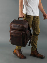 Mochila de Viaje Alpha de Cuero de Búfalo Marrón