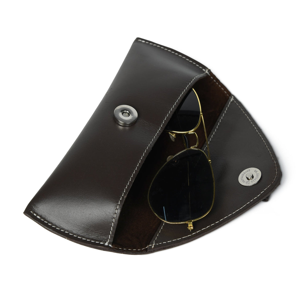 Estuche de cuero marrón para gafas de sol