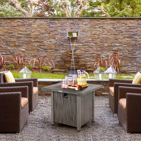 Mesa fogata cuadrada de 28 pulgadas y 40 000 BTU con tapa y rocas de lava-Gris