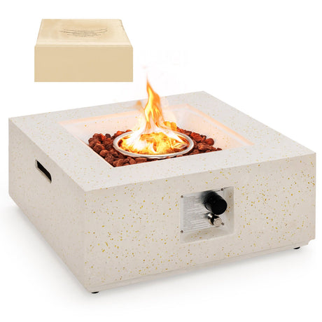 Pozo de fuego cuadrado de gas propano de 28 pulgadas 40000 BTU con cubierta de PVC-Blanco