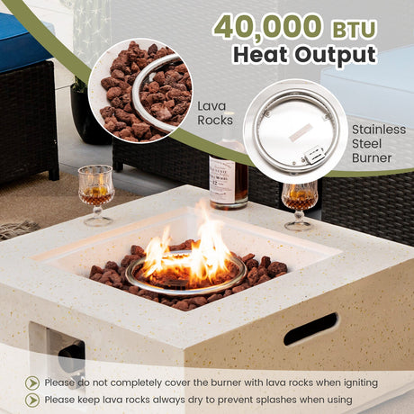 Pozo de fuego cuadrado de gas propano de 28 pulgadas 40000 BTU con cubierta de PVC-Blanco