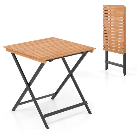 Mesa cuadrada plegable para patio de 28 pulgadas con tablero de listones para porche o patio trasero