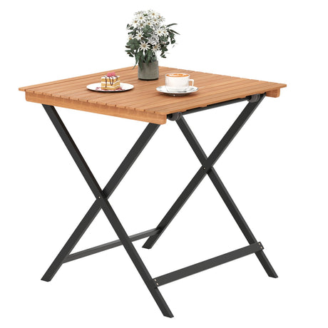 Mesa cuadrada plegable para patio de 28 pulgadas con tablero de listones para porche o patio trasero