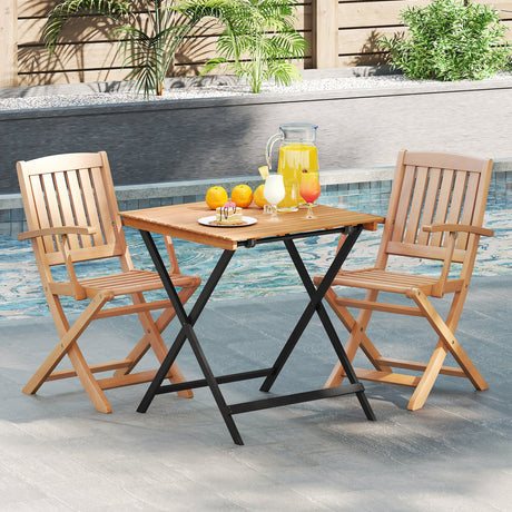 Mesa cuadrada plegable para patio de 28 pulgadas con tablero de listones para porche o patio trasero