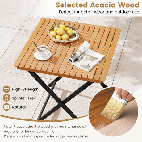 Mesa cuadrada plegable para patio de 28 pulgadas con tablero de listones para porche o patio trasero