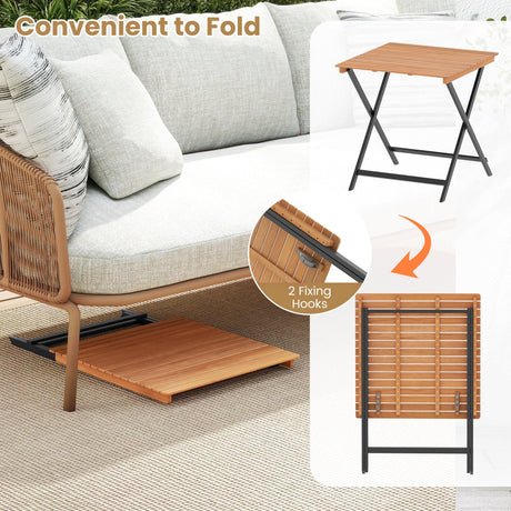 Mesa cuadrada plegable para patio de 28 pulgadas con tablero de listones para porche o patio trasero