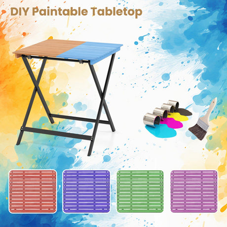 Mesa cuadrada plegable para patio de 28 pulgadas con tablero de listones para porche o patio trasero