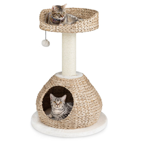 Torre para gatos artesanal de 28 pulgadas con plataforma de salto