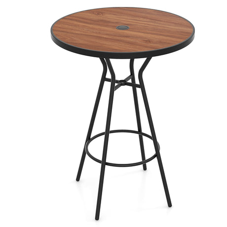 Mesa de bar para exteriores de 28 pulgadas con tablero tipo madera para patio o jardín
