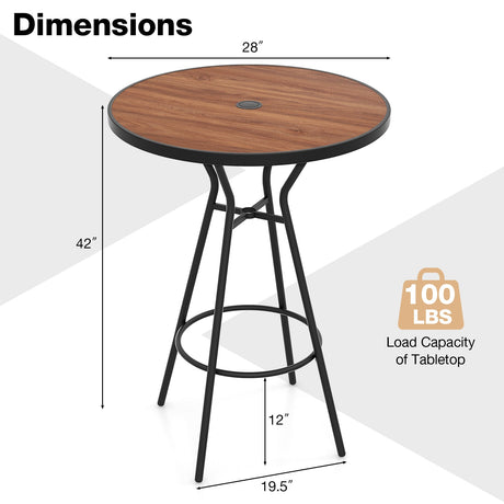 Mesa de bar para exteriores de 28 pulgadas con tablero tipo madera para patio o jardín
