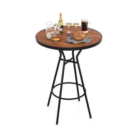 Mesa de bar para exteriores de 28 pulgadas con tablero tipo madera para patio o jardín