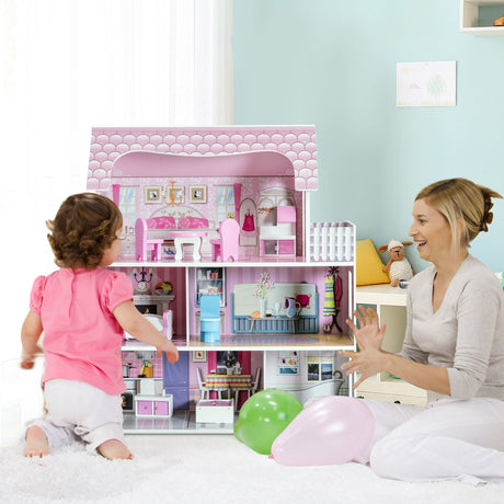 Casa de muñecas rosa de 28 pulgadas con muebles