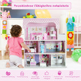 Casa de muñecas rosa de 28 pulgadas con muebles