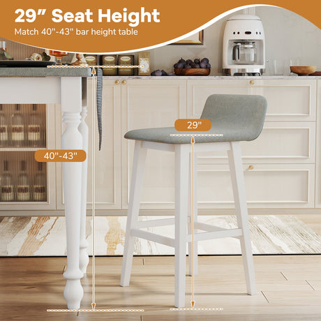 Sillas altas de respaldo bajo de 29 pulgadas con asiento acolchado y patas de madera de caucho