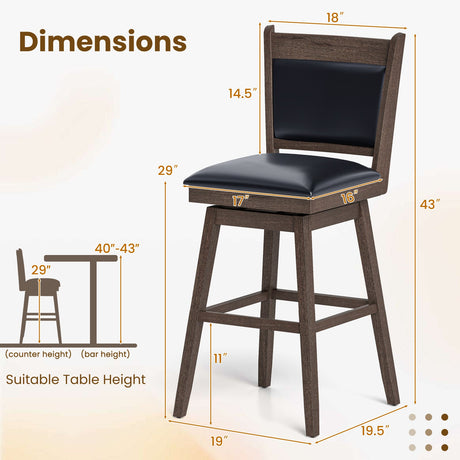 Taburetes de bar acolchados de 25/29 pulgadas, juego de 2 con asiento giratorio y reposapiés