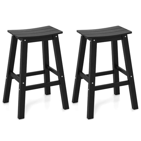 Juego de 2 taburetes de barra para patio de HDPE de 29 pulgadas sin brazos con asiento tipo silla de montar