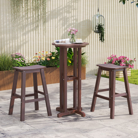 Juego de 2 taburetes de barra para patio de HDPE de 29 pulgadas sin brazos con asiento tipo silla de montar