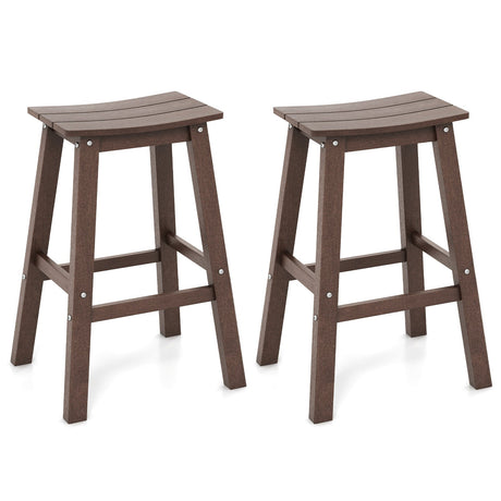 Juego de 2 taburetes de barra para patio de HDPE de 29 pulgadas sin brazos con asiento tipo silla de montar