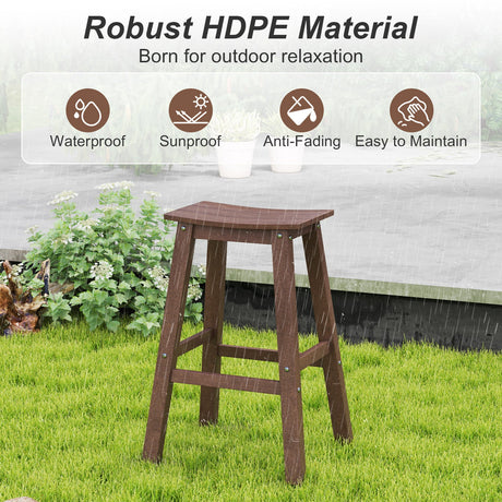 Juego de 2 taburetes de barra para patio de HDPE de 29 pulgadas sin brazos con asiento tipo silla de montar